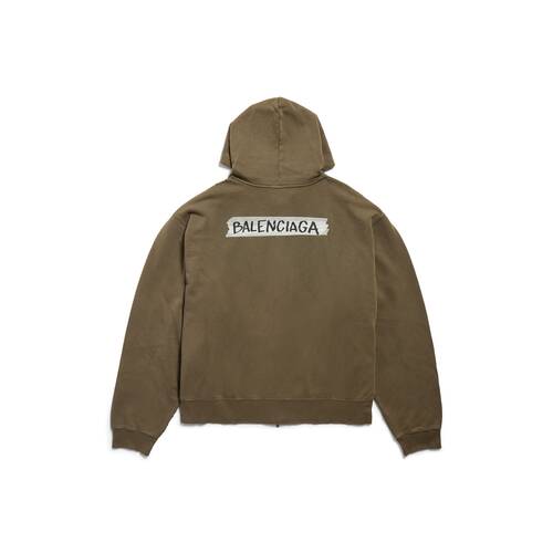 masking tape oversized zip-up hoodie