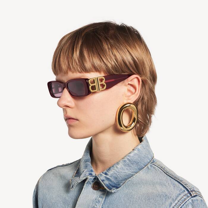 Lunettes De Soleil Rectangle Dynasty pour Femme en Bordeaux Fonc&eacute; - Femme | Balenciaga France FR - Image 3