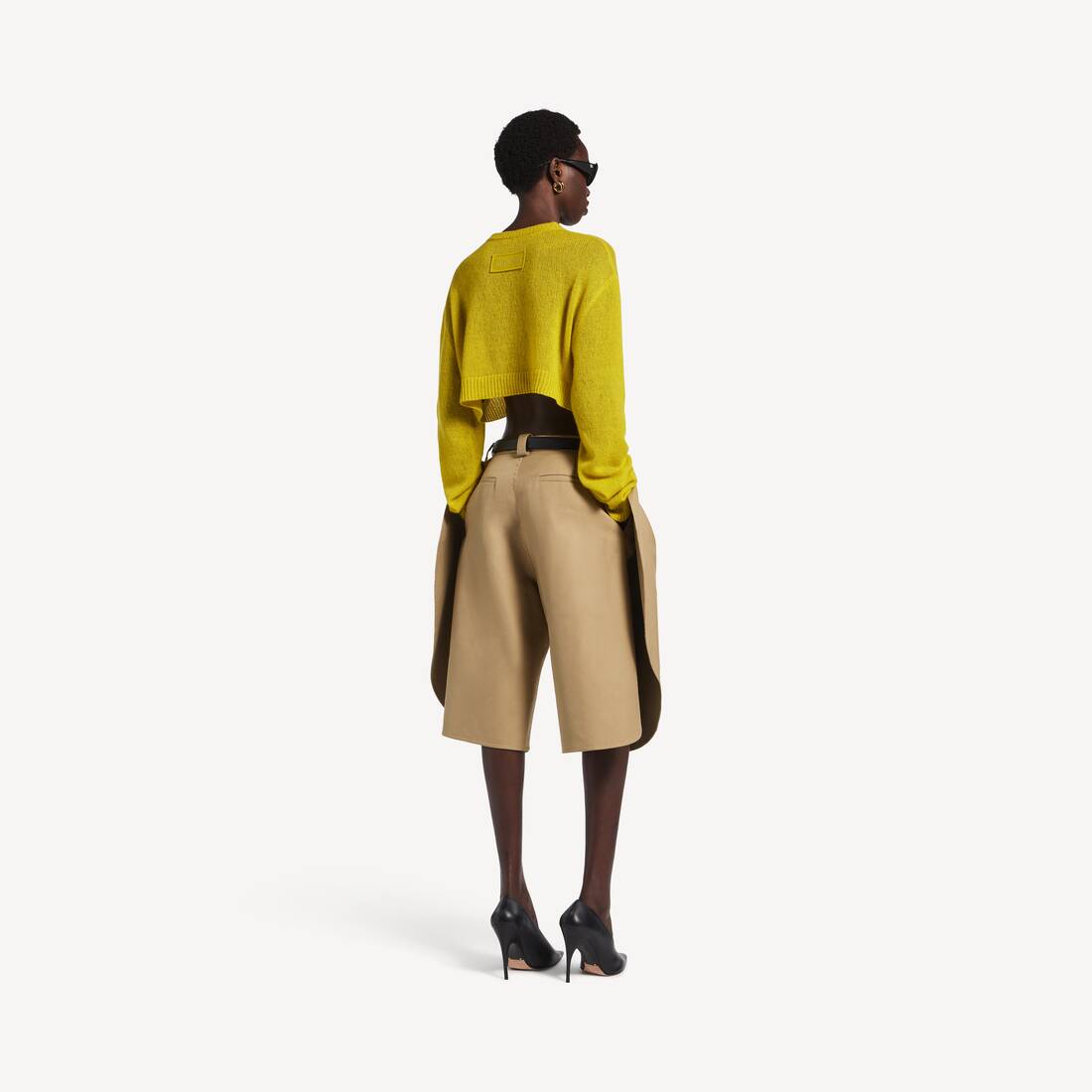 Women's Cropped Crewneck in Dark Yellow | Balenciaga Singapore EN - Image 4