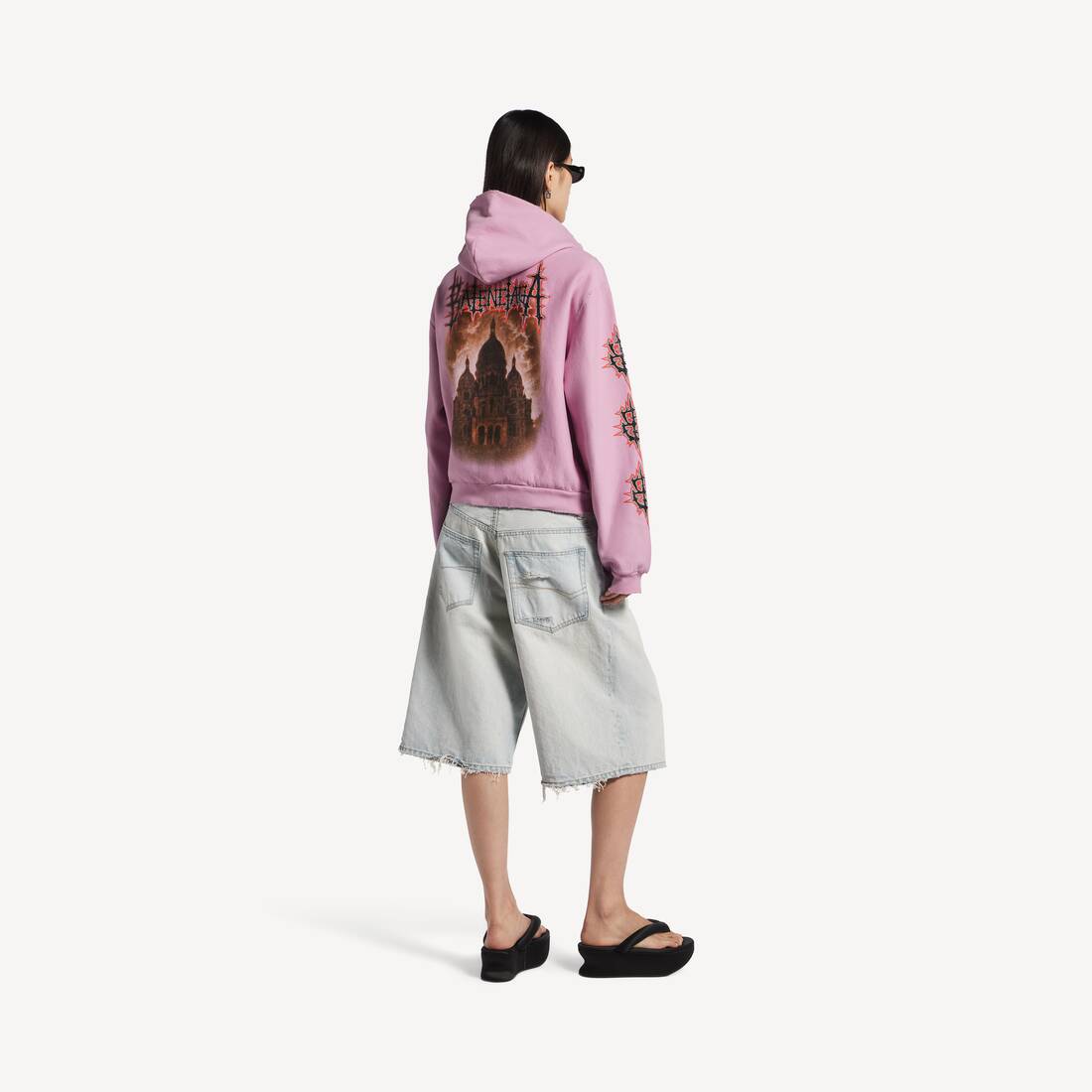 Sudadera Con Capucha Y Cremallera Balenciaga Sacr&eacute; C&oelig;ur Medium Fit para Mujer en Rosa Antiguo | Balenciaga Espa&ntilde;a ES - Image 4