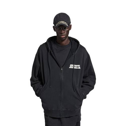 masking tape oversized zip-up hoodie