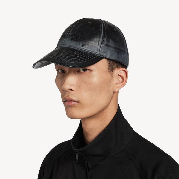 Men's Leather Cap in Black - Men | Balenciaga United States EN - Image 3