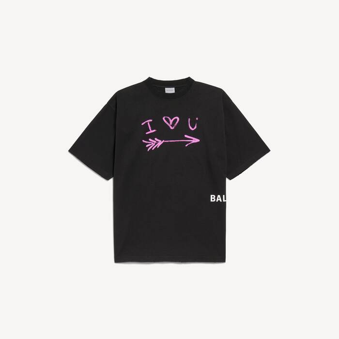 Men's I<3 U Medium Fit T-shirt in Black - Men | Balenciaga United States EN - Image 2