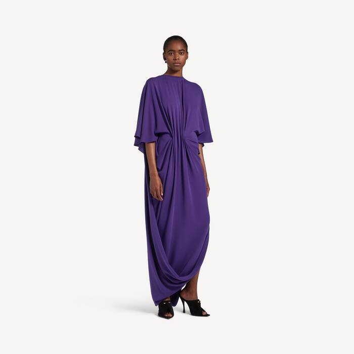 Vestido De Manga Corta Drapeado para Mujer en Violeta - Mujer | Balenciaga Estados Unidos ES - Image 1