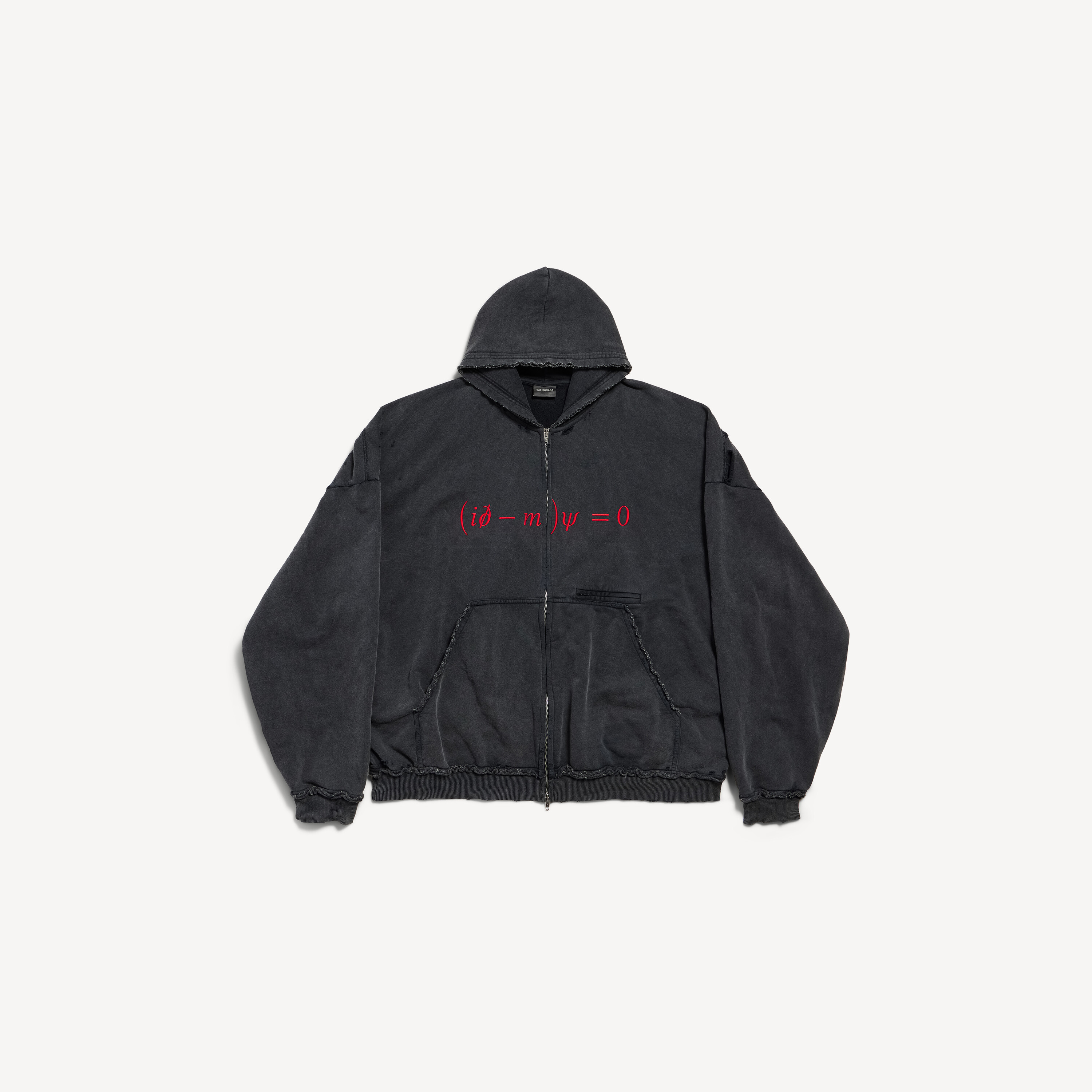 Men's Dirac Equation Pulled Large Fit Zip-up Hoodie in Washed Black/red