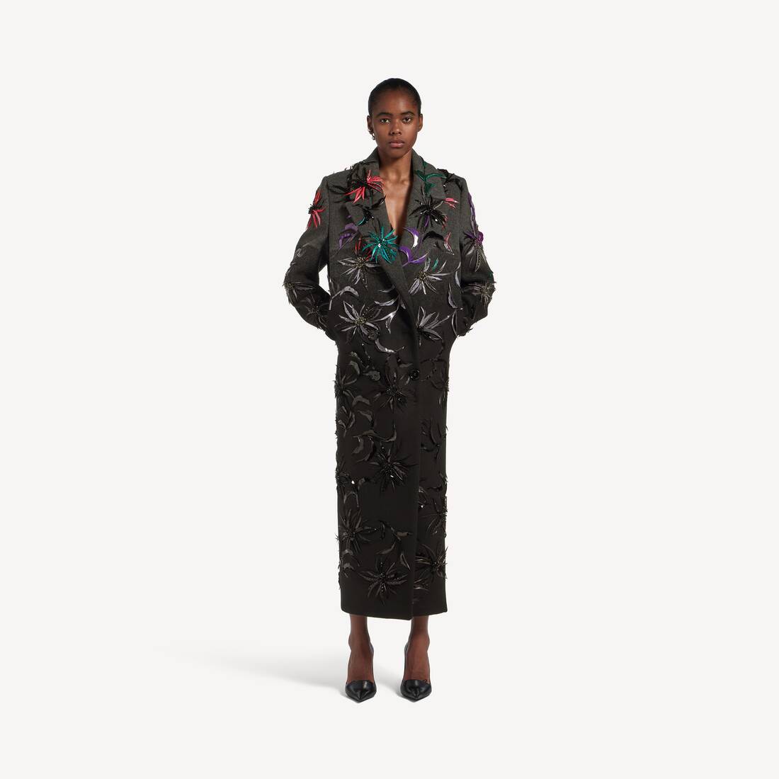 Cappotto Spotlight Flowers Maxi da Donna in Nero/grigio/multicolore | Balenciaga Italia IT - Image 2