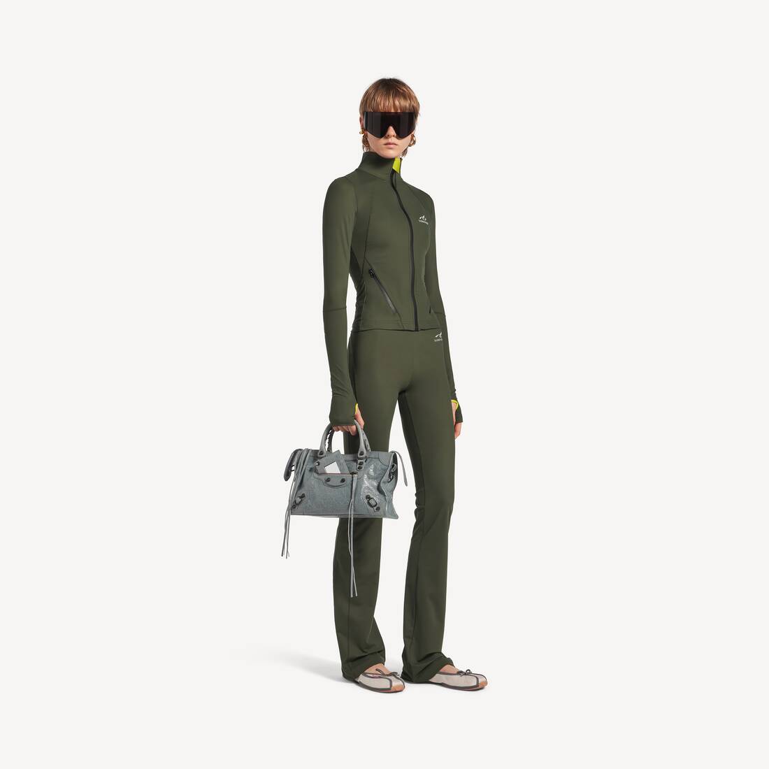 Women's Techwear Fitted Zip-up Top in Khaki/lime | Balenciaga Switzerland EN - Image 2