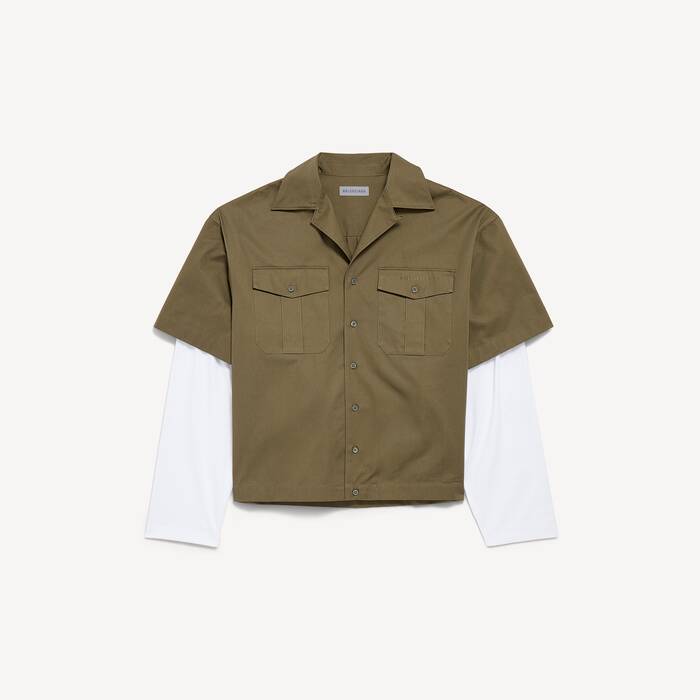 Men's Short Sleeves Hybrid Bowling Shirt in Khaki - Men | Balenciaga United States EN - Image 2