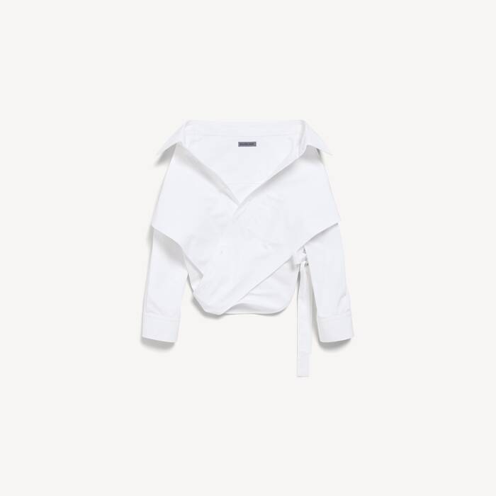 Camisa Envolvente Con Hombros Descubiertos para Mujer en Blanco - Mujer | Balenciaga Espa&ntilde;a ES - Image 2