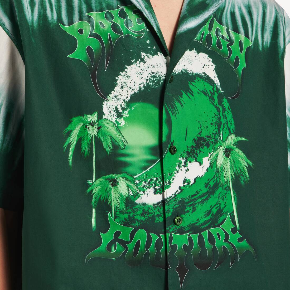 Men's Extreme Tie Dye Bowling Short Sleeve Shirt in Green/white | Balenciaga Bulgaria EN - Image 5