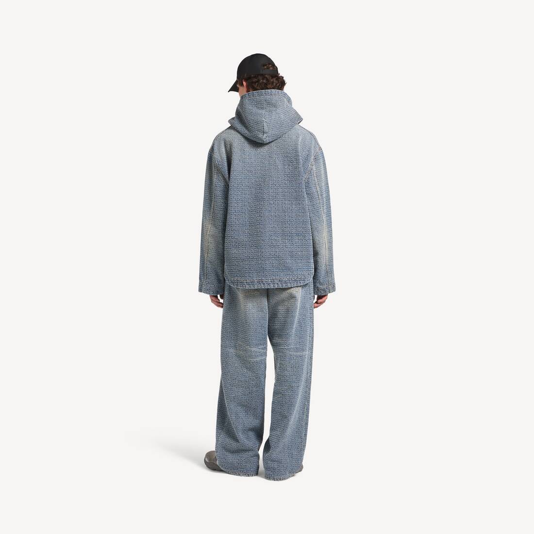 Giacca Con Cappuccio Denim Stitch da Uomo in Blu Scuro | Balenciaga Italia IT - Image 4