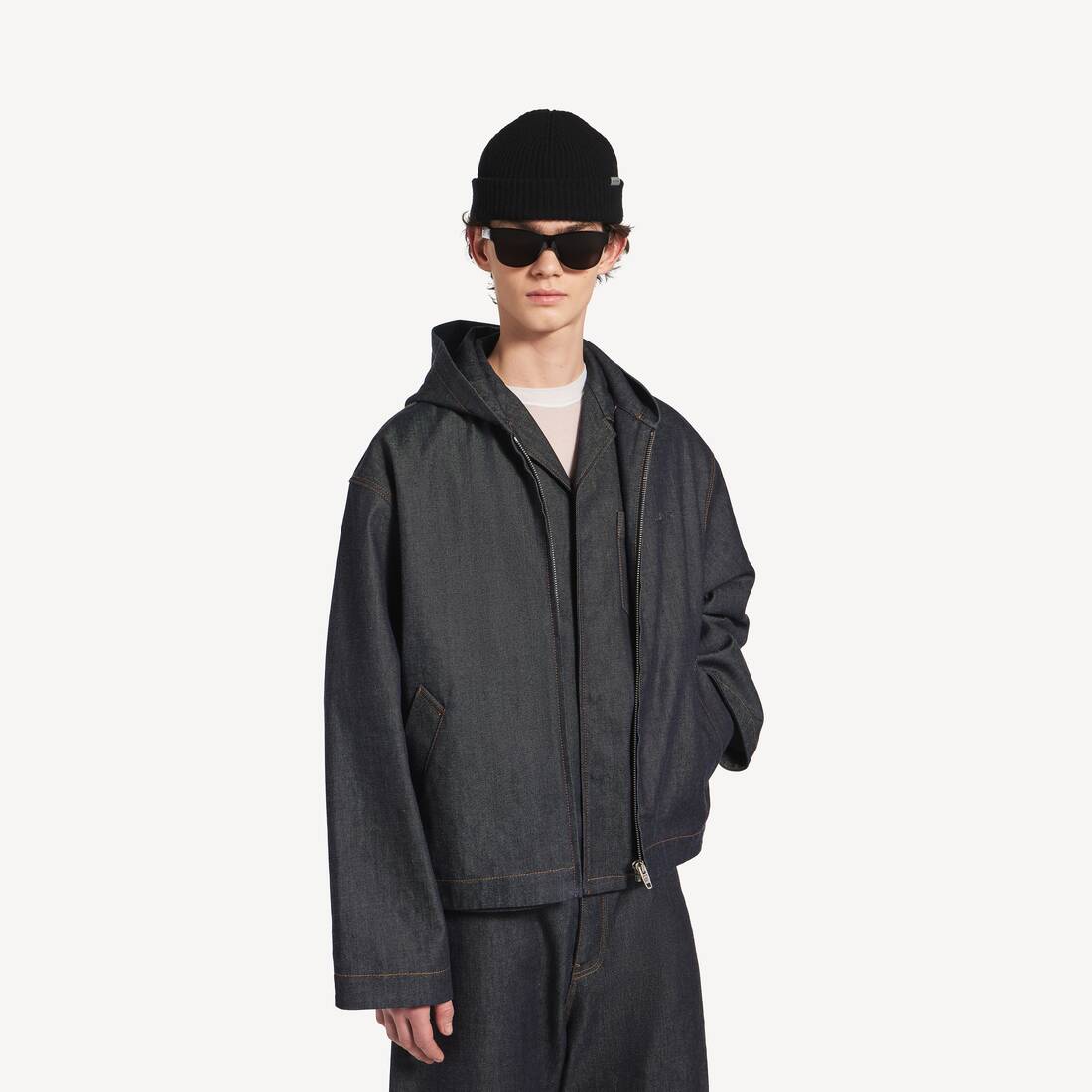 Giacca Denim Con Cappuccio da Uomo in Indaco Grezzo | Balenciaga Italia IT - Image 5