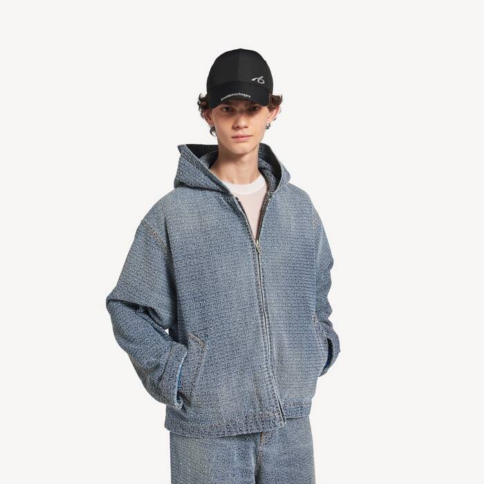 Giacca Con Cappuccio Denim Stitch da Uomo in Blu Scuro - Uomo | Balenciaga Italia IT - Image 1