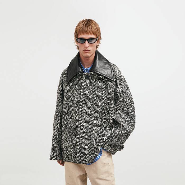 Men's Short Large Cocoon Coat in Black/white - Men | Balenciaga Singapore EN - Image 1