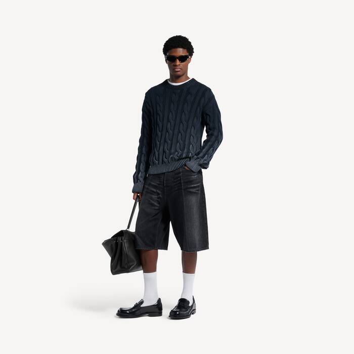 Men's Denim Stay Press Shorts in Black - Men | Balenciaga Australia EN - Image 1