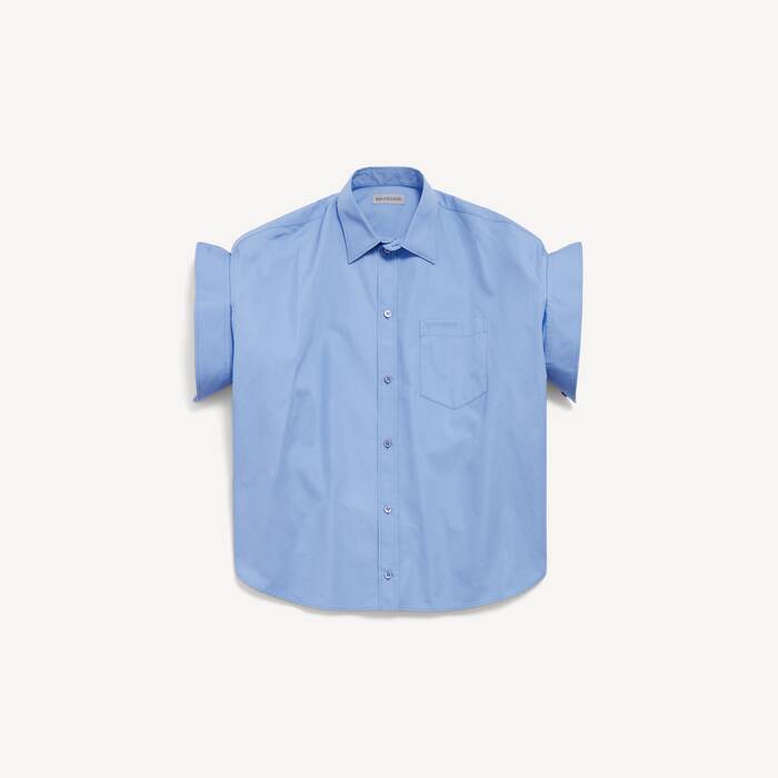 Chemise &Agrave; Manches Repli&eacute;es pour Femme en Bleu Clair - Femme | Balenciaga Suisse FR - Image 1