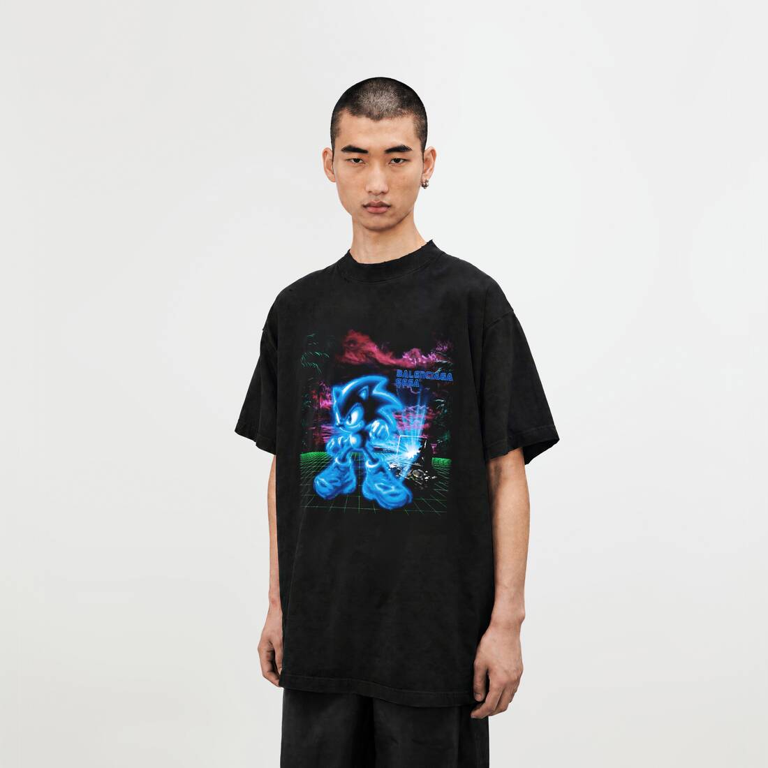 Men's Balenciaga | Sega Sonic The Hedgehog Oversized T-shirt in Black | Balenciaga Malaysia EN - Image 3