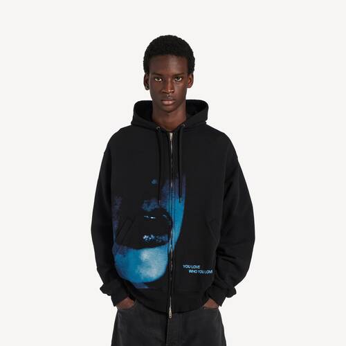 lips oversized zip-up hoodie