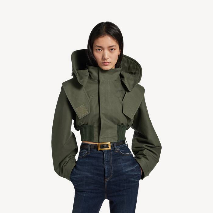 Parka Militaire Cropped pour Femme en Vert - Femme | Balenciaga France FR - Image 1
