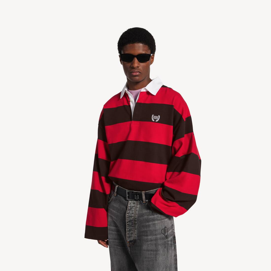 Men's Longsleeve Polo in Dark Brown/red | Balenciaga Canada EN - Image 5