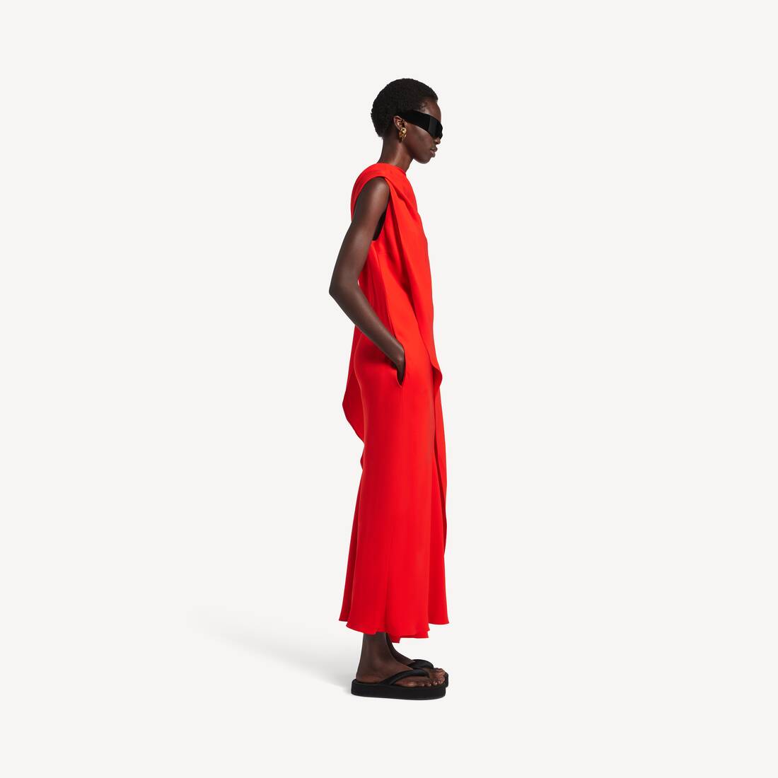 Femme's Robe Drap&eacute;e  in Rouge Sunset | Balenciaga France FR - Image 3