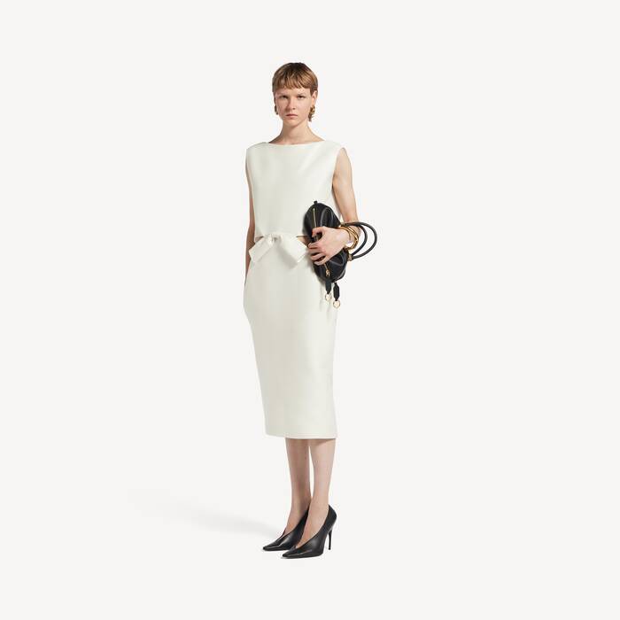 Women's Draped Back Bow Dress in Ivory - Women | Balenciaga Denmark EN - Image 1