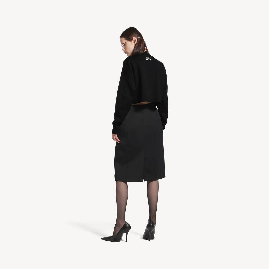 Women's Cropped Crewneck in Black/white | Balenciaga Denmark EN - Image 4