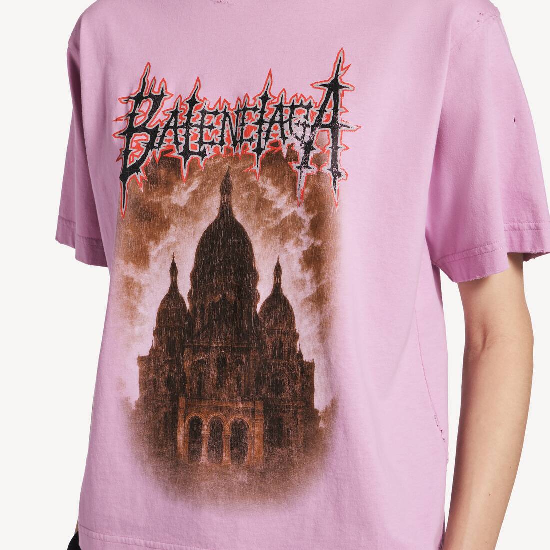Women's Balenciaga Sacr&eacute; C&oelig;ur T-shirt Medium Fit in Old Pink | Balenciaga Canada EN - Image 6