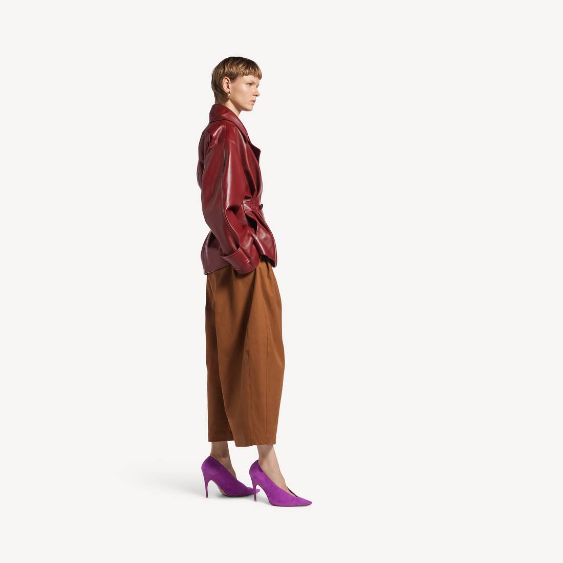 Women's Folded Short Trench in Burgundy | Balenciaga Poland EN - Image 3