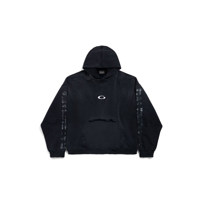 transparent tape ripped pocket hoodie