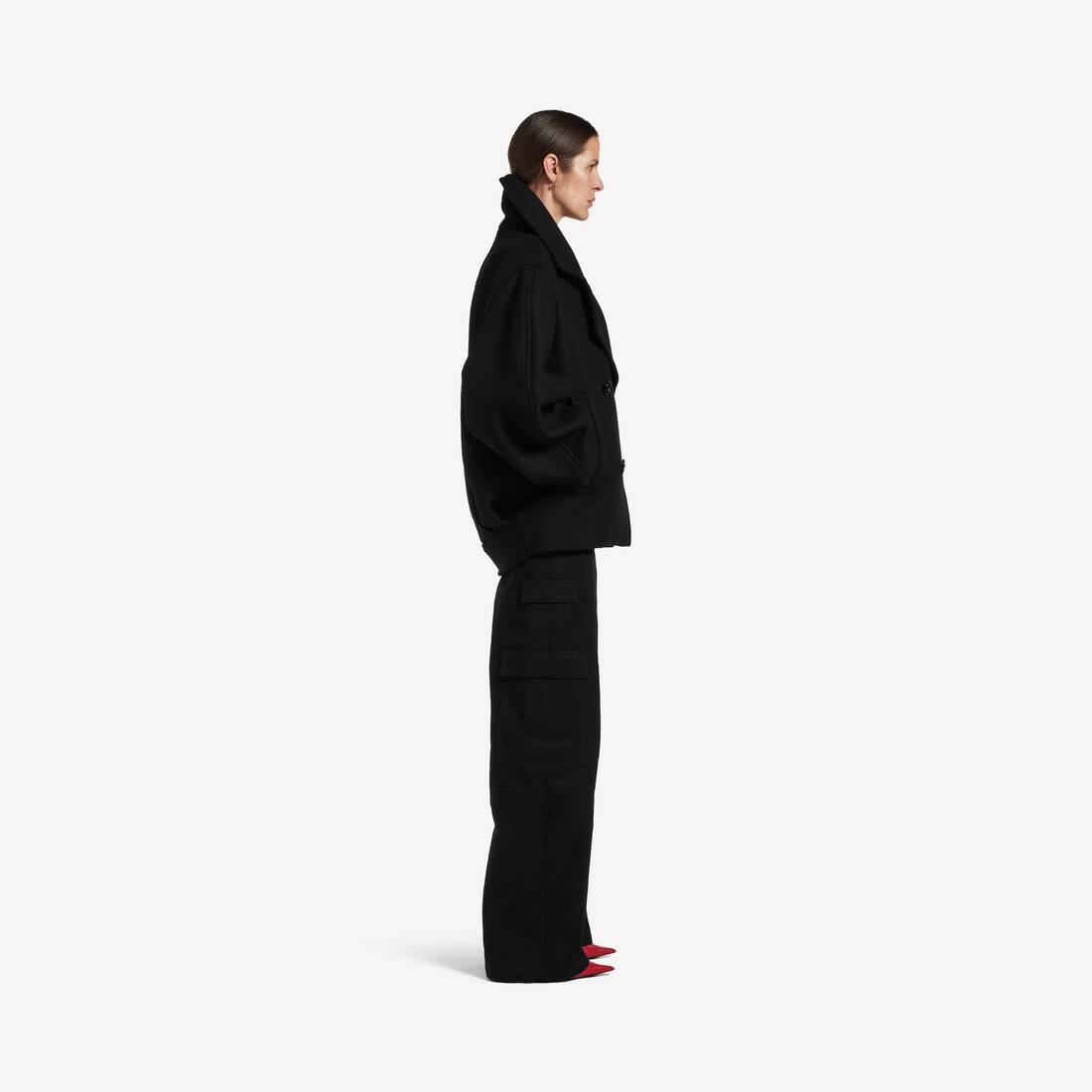Women's Short Cocoon Coat in Black | Balenciaga Japan EN - Image 3
