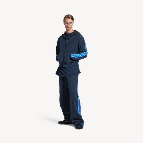 stripe patched hood hoodie拉链连帽卫衣