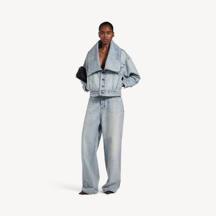 Women's Standing Collar Boxy Jacket in Bleach Light Bleu - Women | Balenciaga United States EN - Image 3