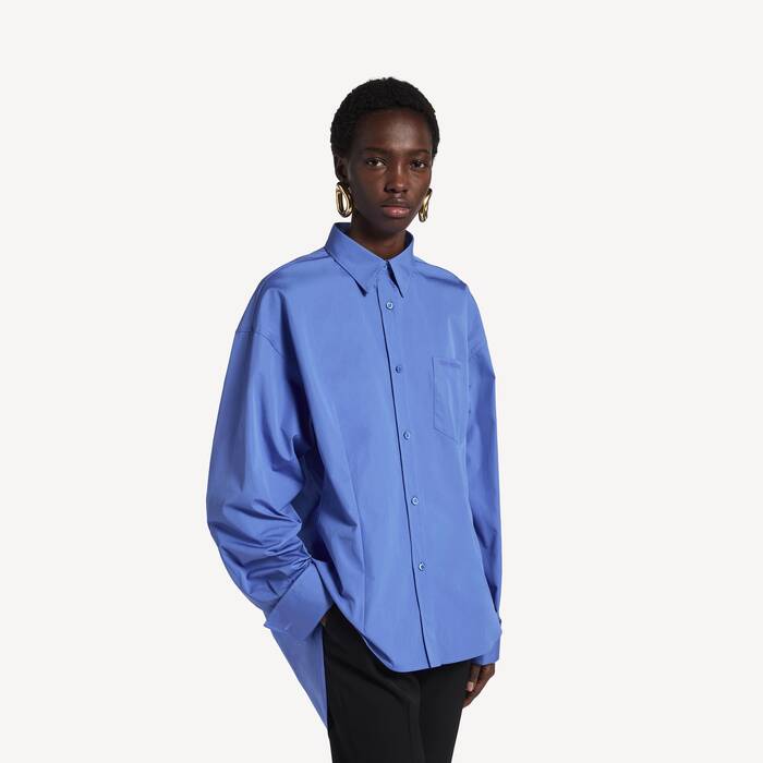 Camisa Cl&aacute;sica para Mujer en Azul Tormenta - Mujer | Balenciaga Espa&ntilde;a ES - Image 1