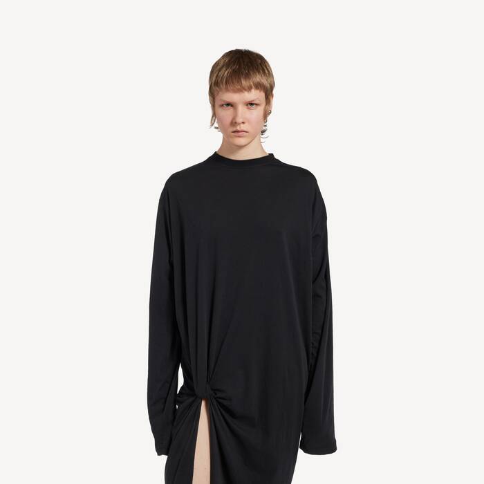 Vestido Recogido para Mujer en Negro - Mujer | Balenciaga Espa&ntilde;a ES - Image 3