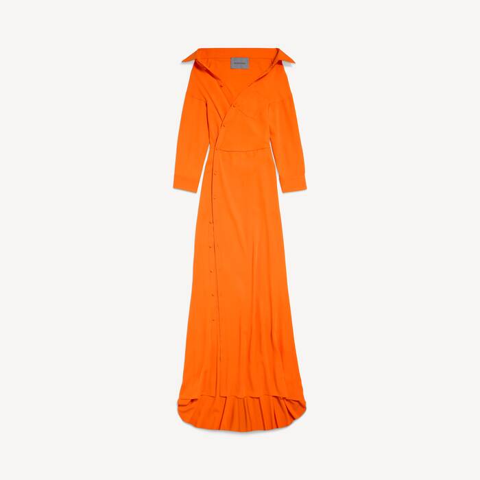 Vestido Off-shoulder para Mujer en Naranja - Mujer | Balenciaga Espa&ntilde;a ES - Image 2