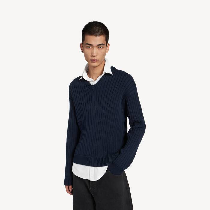ネイビー/ホワイト の メンズ ハイブリッドシャツ/ニットセーター - メンズ | Balenciaga 日本 JA - Image 1