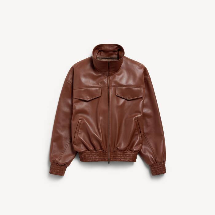 Women's High Collar Blouson in Chestnut - Women | Balenciaga Bulgaria EN - Image 2