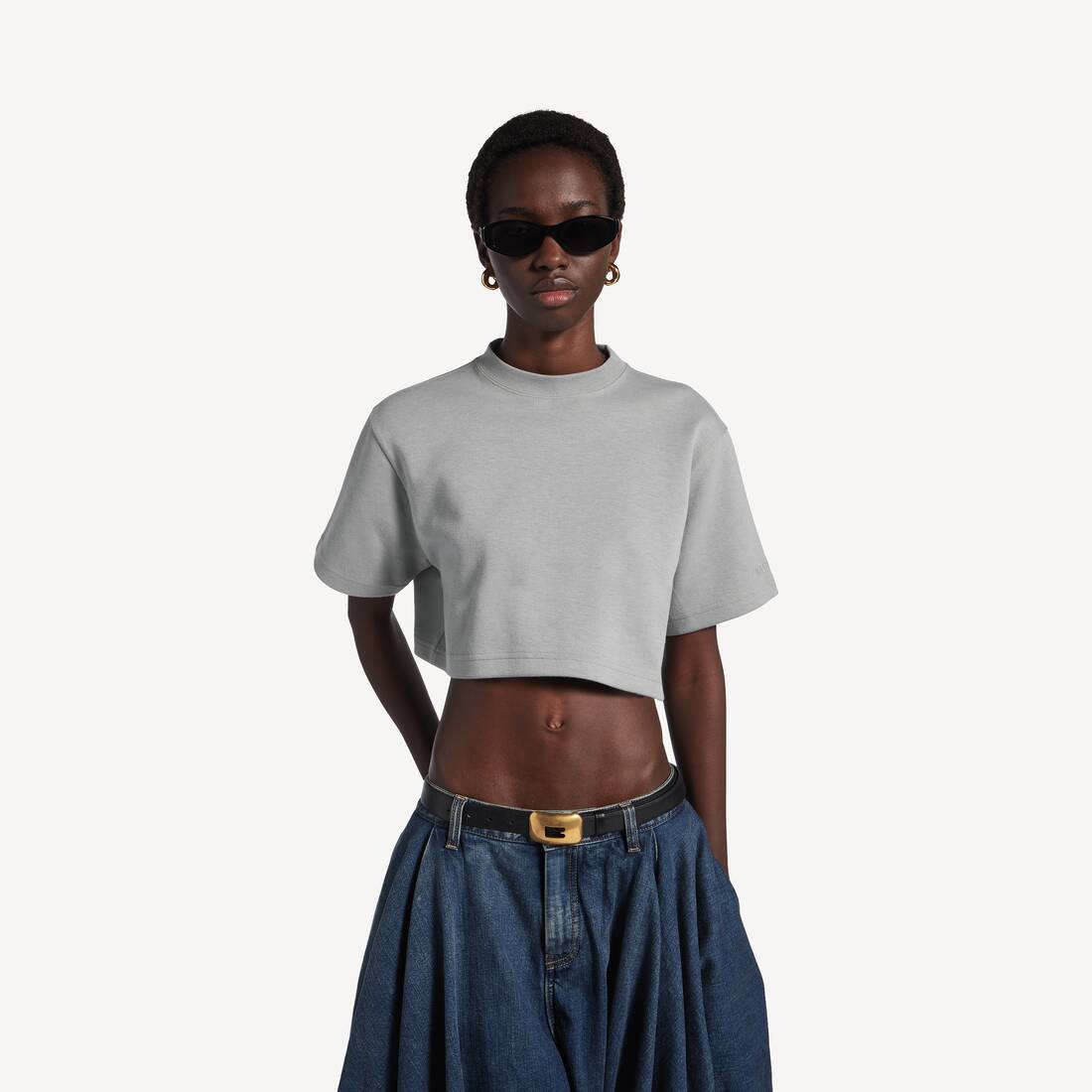 Women's Cropped T-shirt in Balenciaga Grey | Balenciaga Belgium EN - Image 5