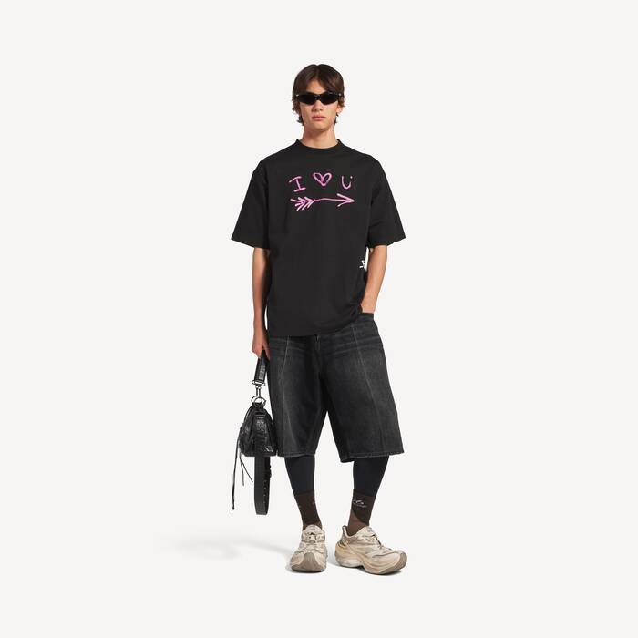 Men's I<3 U Medium Fit T-shirt in Black - Men | Balenciaga United States EN - Image 3