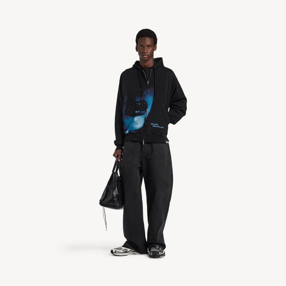Men's Lips Oversized Zip-up Hoodie in Black | Balenciaga United States EN - Image 2
