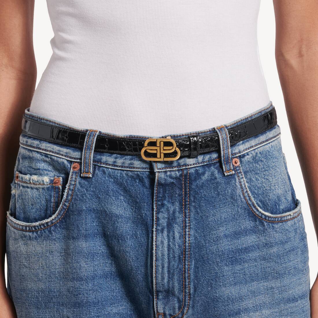 Women's Bb Thin Belt in Black | Balenciaga United Kingdom EN - Image 3