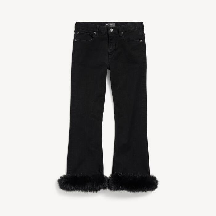 fur trim flared capri pants