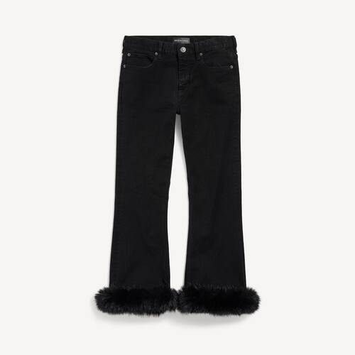 fur trim flared capri pants