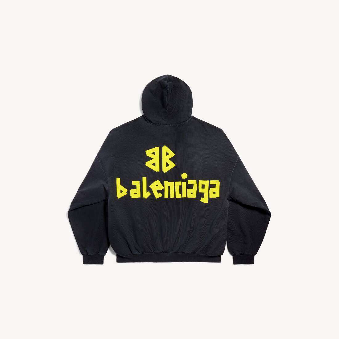 Tape Type Ripped Pocket Hoodie Oversized in Black Faded | Balenciaga Macau SAR EN - Image 2
