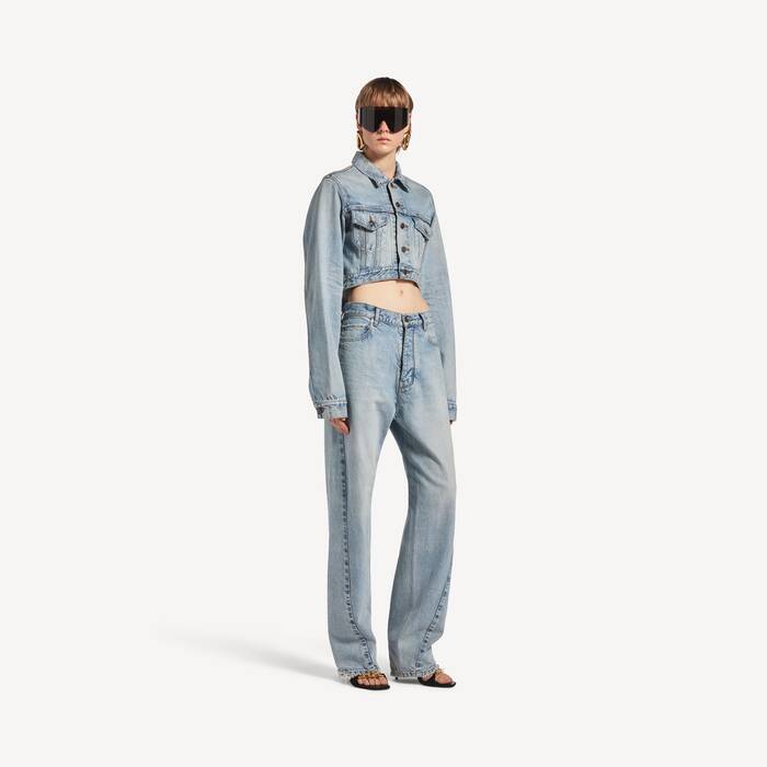 Women's Cropped Curved Jacket in Bleach Light Bleu - Women | Balenciaga United Kingdom EN - Image 3