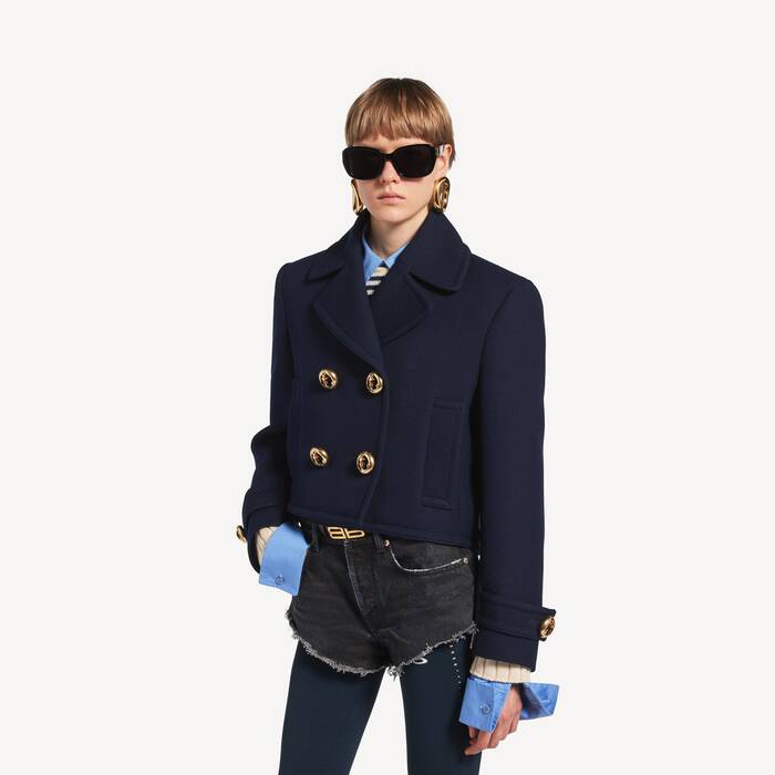 Women's Cropped Peacoat in Navy - Women | Balenciaga Canada EN - Image 1