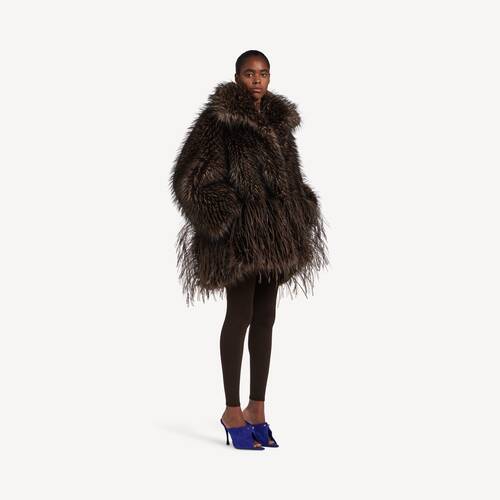 faux fur coat with sequins feathers embroidery