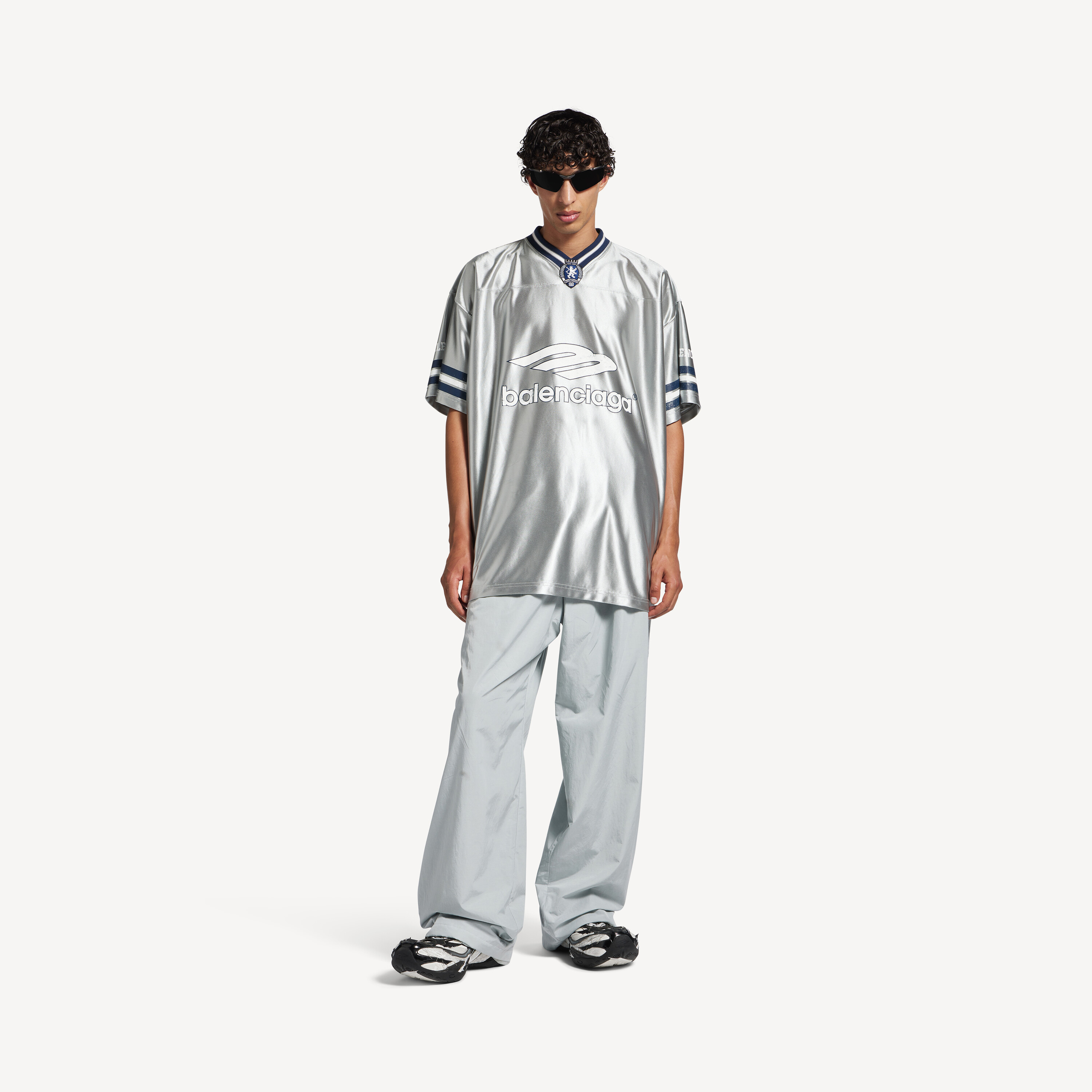 Men's 3b Football V-neck T-shirt Oversized in Grey/white