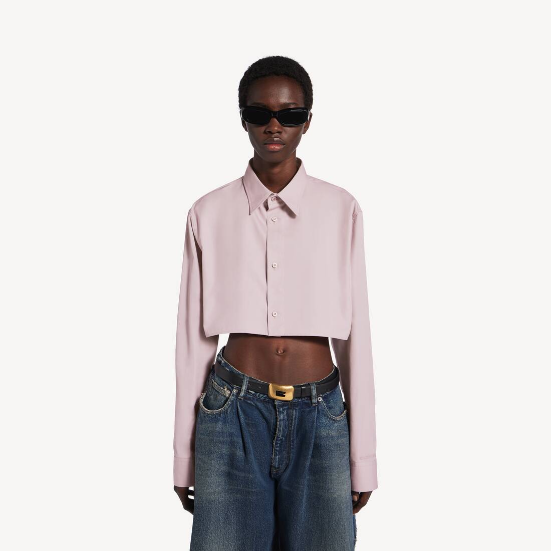 여성 크롭 셔츠 더스티 핑크 | 발렌시아가 대한민국 KO - Image 5